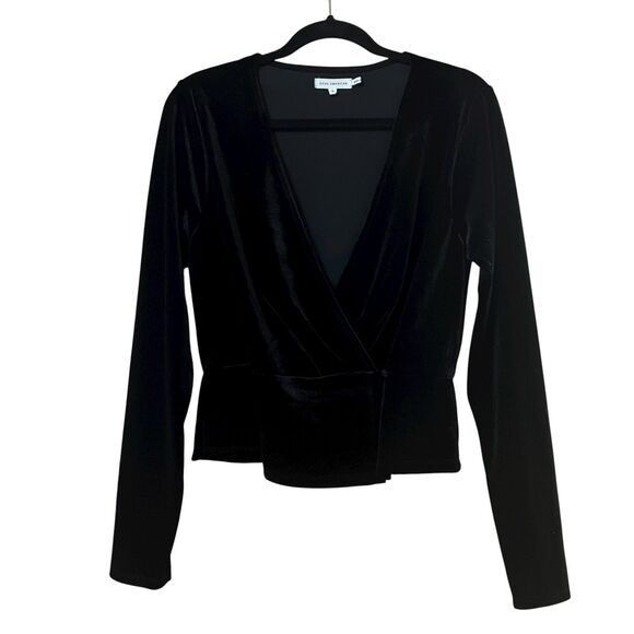 Good American Womens Size 3 Large Black Velvet Button Front Wrap Peplum Top - Picture 1 of 4
